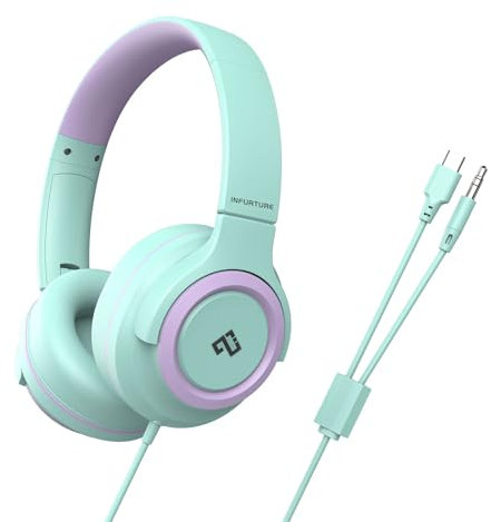 Auriculares USB C/3.5 mm para niños y niñas, límite de Volumen de 94 dB, auriculare intraurales, auriculare con Cable para Adolescentes, Escuela, Viajes
