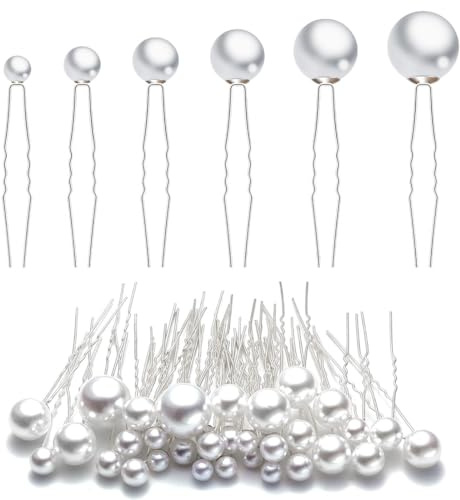 EIHI 30 horquillas con perlas U para boda y fiesta, unisex, marrón, 6 tamaños, elegante y chic