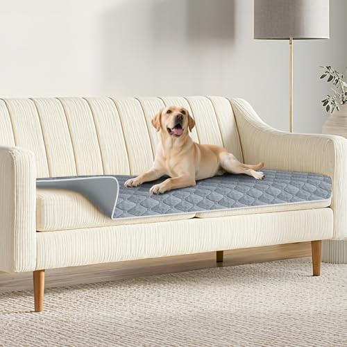Lekereise Manta Impermeable para Perros - Disponible por Ambos Lados y Suave, Colchoneta para Perros Grande y Pequeño, Protección para Sofá, Cama y Auto - Lavable en Lavadora (Gris, 70x175 cm)