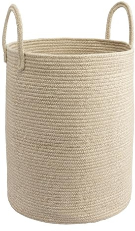 JUNBOLE Woven Cotton Rope Laundry basket-15”X20” Laundry Hamper-Rope Storage Basket for Dirty Clothes, Toys and Blankets Perfect for Bathroom, Baby nursery and Living Room Storage (oatmeal)