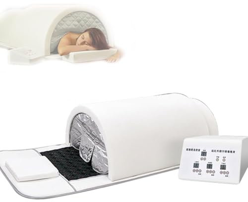 Cupola per Sauna a Infrarossi Lontani,Capsula per Sauna Personale con Copertura Completa a 360 Gradi,Sauna Professionale con Tappetino a Infrarossi con Tormalina E Pietre Germanio,White