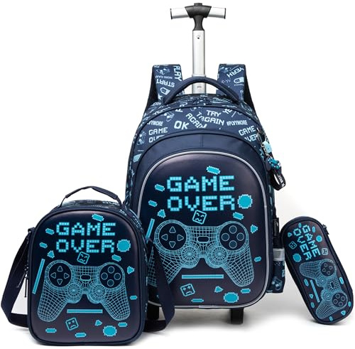 HTgroce Cartable a Roulette Garçon Sac Dos roulettes Garçon Primaire Valises de Voyage Scolaire CM1