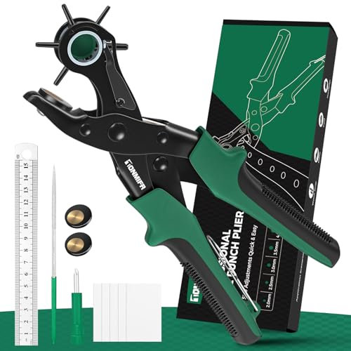 Professionelle Lederlochzange - Tonmifr Heavy Duty 6 Größen Gürtel & Uhrenarmband Locher Werkzeug, Leder Handwerk Werkzeug für Gürtel, Handtaschen, Riemen, Karton, Präzision geschliffene Stanzen mit r