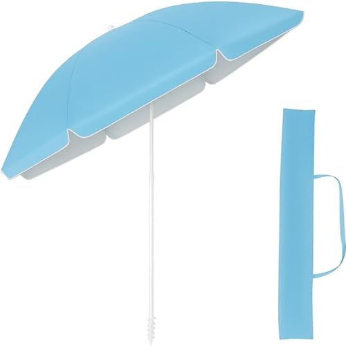 TUOLON Ombrellone Da Spiaggia 180CM Grande Ombrellone Bastone Ø32 Mm Anti Uv 50+ Ombrello Parasole Da Esterno Con Palo Inclinabile In Alluminio Ombrellone Portatile Con Sacca In Tessuto - Blu
