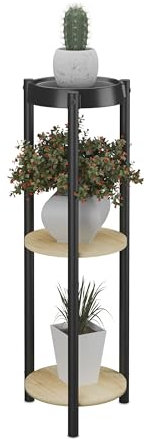 Relaxdays Scaffale Portapiante con 3 Ripiani, Portafiori 71x24x24 cm, Supporto Porta Vasi di Piante, MDF e Ferro, Nero, Plastica, Fibra di Legno