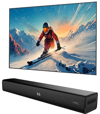 Heymell soundbar Bluetooth 60 cm, 2,1 ch, 120 W, piccola con subwoofer, amplificazione dialogo, HDMI ARC, optical, aux, cavo HDMI incluso