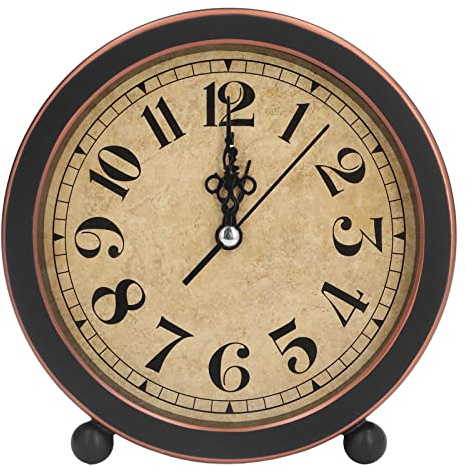 Tomedny Réveil analogique rétro, Petite Horloge de Table silencieuse, sans tic-tac, Fonctionne à Piles, Design Vintage Simple pour Chambre à Coucher, Chevet, Salon, Bureau, 5,3 Pouces