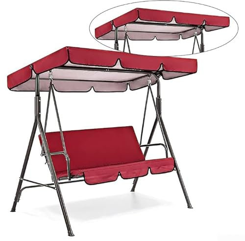 HpLive Garden Furniture Swing Cover Set Sun Protection Hollywood Swing Cover with Roof Cover and Seat Cushion in Red