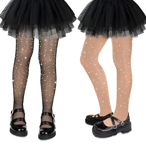 Collant Halloween Bambina, 2 PCS Calze a Rete Bambina, Calze a Rete con Strass Bambin, Calzamaglia Bambin, Costumi per Halloween, Carnevale, Giochi di Ruolo ( C )