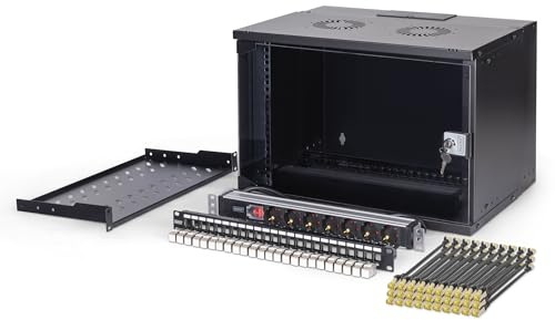 DIGITUS 19-tums nätverksset - 7U nätverksskåp SOHO PRO - 1U hylla - 24-portars patchpanel - 24 keystone-moduler - 30 patchkablar - uttagslist - omonterad - svart