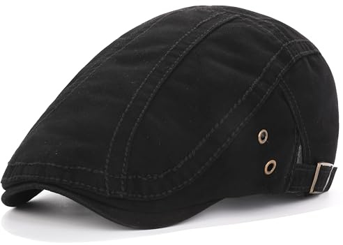 IDASHPO Men's Newsboy Hat Cotton Breathable Style Adjustable Gatsby Flat Cap Ivy Driving Hats (Black)