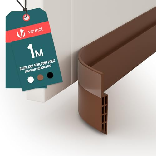 VOUNOT® Bas de Porte Isolant 100cm Découpable Boudin de Porte Coupe-Froid Anti Courant d’air Isolation Phonique Anti Bruit Joint Universel pour Entrée et Maison Marron