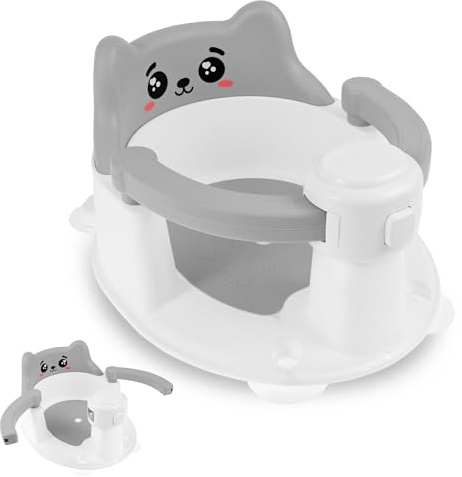 Baby Bath Seat for 6 Months Up Sit Up Toddler Bath Seat Non-Slip Baby Bathtub Chair with 4 Suction Cup Backrest Support for 6 to 24 Months(Gray Smile)