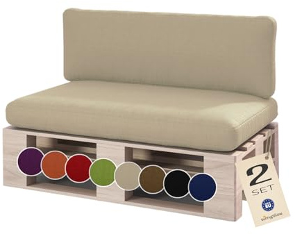 sunnypillow Cuscini per pallet – Set da 2 – Cuscini per divano in pallet per casa e giardino – Cuscini per pallet con rivestimento sfoderabile per europallet – schienale & seduta - Cremoso