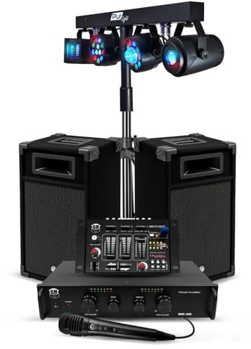 Pack Sono 300W Bm Sonic BMS-DJ300-USB-BT Initiation DJ Enceintes Ampli Table de Mixage Bluetooth, Kit d'éclairage Euphoria LED