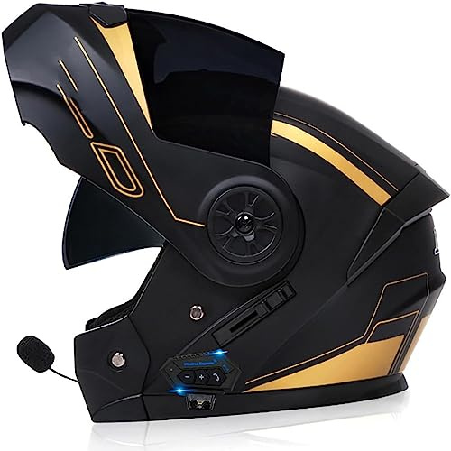 Modulaire Double Visière Casque Bluetooth, Anti-buée Casque De Moto Étanche Intégrés Bluetooth Casque Homologué ECE pour Hommes Et Femmes Intégrale Bluetooth Casques