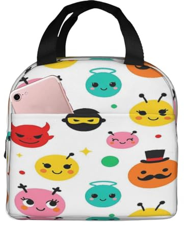 XIANXHMEI Colorful Cute - Faces With Hats Horns And Expressions Fashion Printed Lunch Bag, Reusable Insulated Lunch Tote For Work Office Travel Picnic