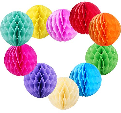 Daily Mall 10Pcs 8 inch Art DIY Tissue Paper Honeycomb Balls Party Partners Design Craft Hanging Pom-Pom Ball Party Wedding Birthday Nursery Decor (Colorful)