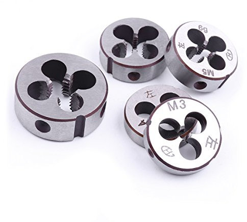 ATOPLEE 5 Stück Metrischer Linksgewinde-Schneideisen Satz,M3 x 0,5 mm / M4 x 0,7 mm / M5 x 0,8 mm / M6 x 1,0 mm / M8 x 1,25 mm