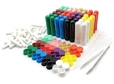 ZIOJOVK 48 PCS Essential Oil Aromatherapy Blank Nasal Inhaler Tubes(Including 60 unscented wicks +3 Polyethylene Pipette Droppers +1Plastic tweezers)