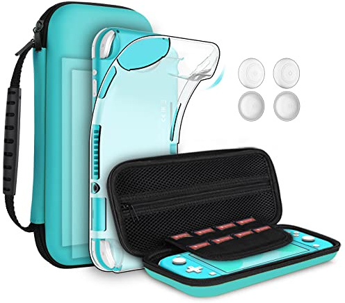 GeeRic Tasche Kompatibel für Switch Lite ,Kompatibel Mit Switch Lite Hülle mit Schutzfolie,2 HD-Glas Displayschutzfolie,4 Daumen Griffkappen Kompatibel Mit Zubehör