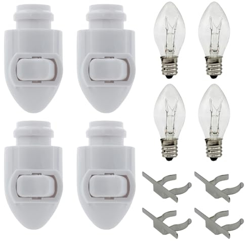 Creative Hobbies Plug in Night Light Module Includes 4 Bulbs and 4 Metal Clips, Great for Making Your Own Decorative Night Lights, Pack of 4 (White)