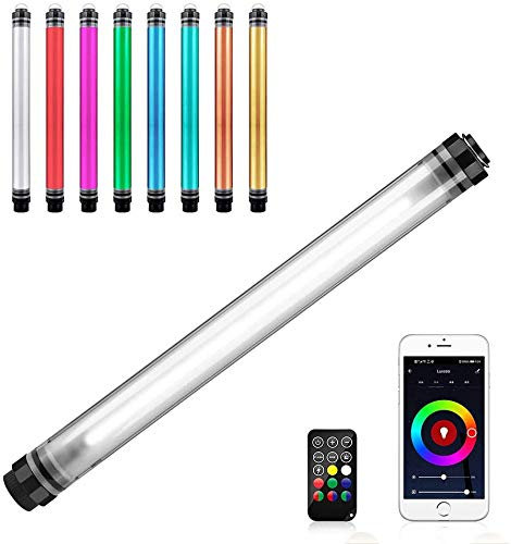 LUXCEO LED Video Light, Waterproof IP68 RGBW Tube Light, 360° Full Color Photography Light with APP, 3000K-6000K Portable LED Light Wand, 1000Lumen, CRI95+ TLCI97+, 12 Lighting Modes,10400mAh Battery