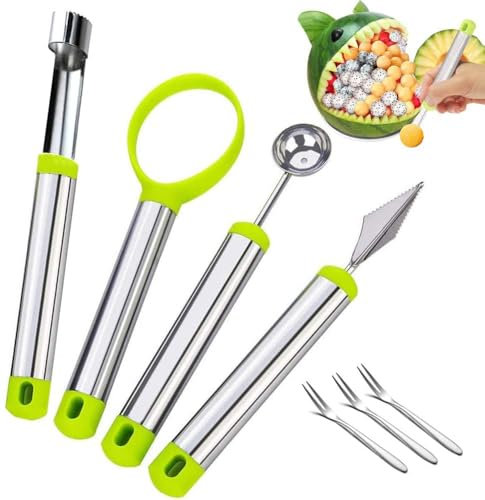 BITEFU Set di 7 pezzi intaglio della frutta, incluso togli torsolo mela,scavino per verdure,strumento per la rimozione dei semi, coltello per intagliare la frutta,forchetta da frutta,Adatto per frutta