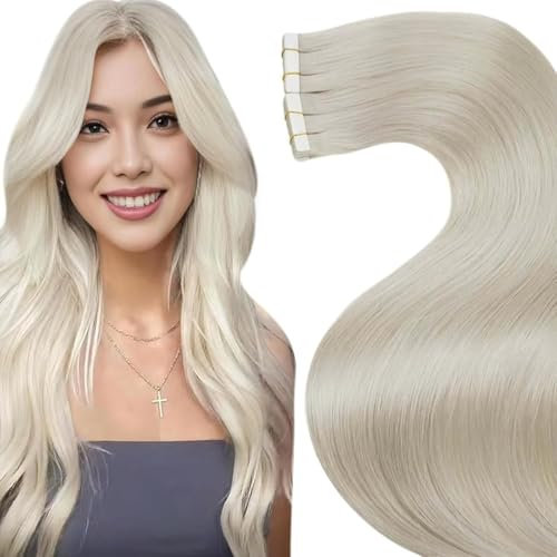 LaaVoo Tape Extensions Echthaar, Blond Echthaar Extesions Tape Seamless Skin Weft Tape Extensions Echthaar Blond Tape in Extensions Echte Haare 30GR/20PCS #60 25cm