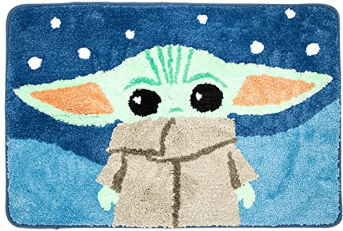 Jay Franco Star Wars The Mandalorian Blue Space getufteter Polyester-Badteppich, Kinder-Badewanne mit Baby Yoda Grogu (offizielles Star-Wars-Produkt)