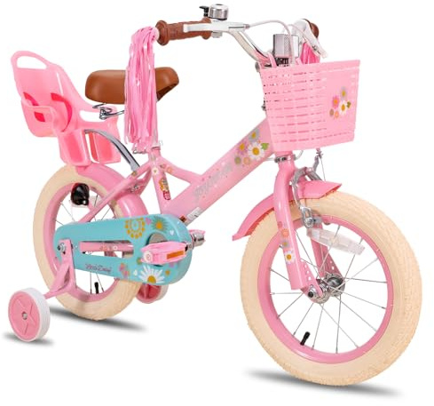 JOYSTAR Little Daisy 16 Inch Kids Bike for 4 5 6 7 Years Girls and boys, Child Bicycle with Training Wheels & Basket & Streamer, Pink Toddler Cycle
