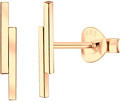 LÖB Damen Ohrringe 925 Silber Rosegold Vergoldet Stecker mit Doppel Stab Linie Ohrstecker Kurz Dünn Schlicht Modern Minimalistisch