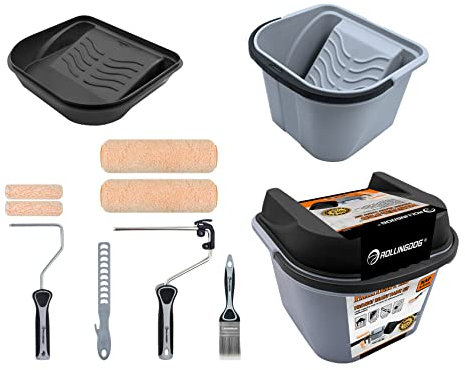 ROLLINGDOG El juego de 10 rodillos de pintura incluye cubo, bandeja, cepillo de pintura y barra de agitación, ideal para pintura y decoración de uso general