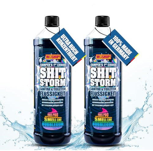 WOSHUP Sanitärflüssigkeit Toiletten-Flüssigkeit für Campingtoilette mit Bubblegumgeruch - 2000 ml - Sanitär-WC-Zusatz für Fäkalientank, Abwassertank, Kassetten- und Chemietoiletten