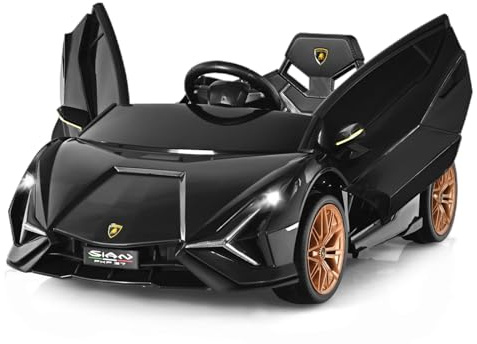 COSTWAY 12V Kids Electric Ride on Car with Remote Control, LED Lights, MP3, Music, Spring Suspension, Licensed Lamborghini Battery Powered Toy Vehicle for Boys and Girls (Black)