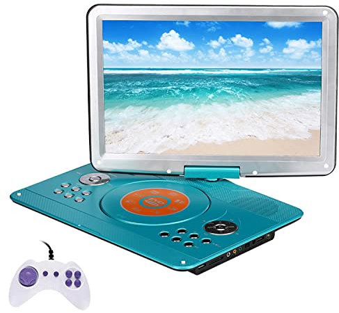 Bärbar CD-spelare, 16,9 Bärbar DVD-spelare med 14,1 vridbar skärm, Car DVD-spelare Stöd för CD/DVD/SD-kort/USB/Hörlurar, Fjärrkontroll, Billaddare, Strömadapter