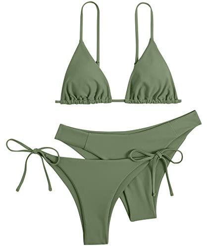 FGUUTYM Conjunto de bikini para mujer de 3 piezas Bandeau de bikini conjunto de bikini push-up brasileño traje de baño de playa sexy bikini para mujer, AG., XS