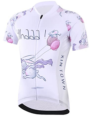 L SERVER Fahrradtrikot Kinder Jungen mit Tasche Mädchen Elastisch Radtrikot + Gepolsterte Shorts Atmungsaktiv Fahrradanzug, Kaninchen (Jersey), 3XL