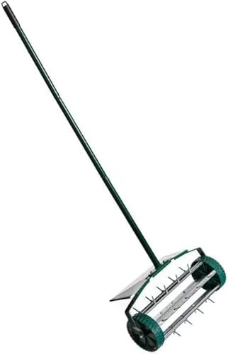 SIMAK COLLECTION Heavy Duty Garden Rolling Lawn Aerator Manual Grass Spikes Roller with 3 Piece Removable Steel Handle Manual Lawn Aerators Garden Yard Rotary Spike Lawn Aerator for Home Grass