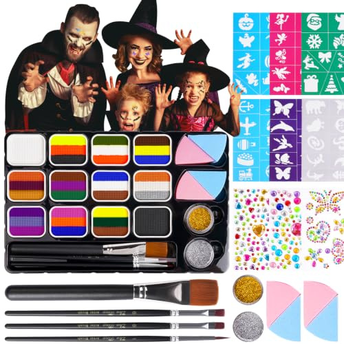LOPHE Face Body Paint, 12 st Flerfärgade vattenlösliga ansiktskroppssminkpigment för vuxna barn, vattenbaserad delad tårta ansiktsfärgpalett, ansiktsmålningstillbehör för Halloween jul Cosplay