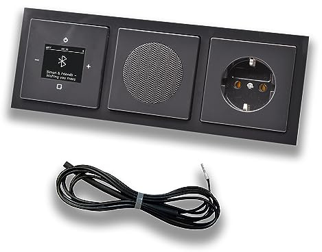 Busch Jäger DAB+ 8217U Radio Bluetooth encastrée (en et en sortie) Future Anthracite Kit avec haut-parleur, couvercles, prise de courant, cadre + antenne EBROM 0,9 m pour optimiser la réception
