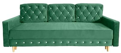 Ares Meble Lux Schlafsofa mit Bettkasten - Glamour Sofa - Relaxsofa 3 Sizer - Wohnlandschaft mit Schlaffunktion - Samt Sofa Wohnzimmer - Schlafcouch Ausziehbar - 220 x 100 cm - Sofa Grün