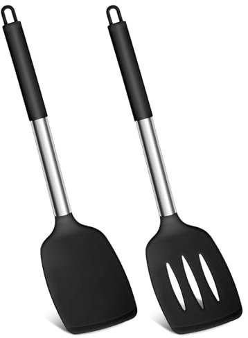 NUDFSY 2Pcs Spatula, Chef Specific Silicone Spatula, Heat Resistant Kitchen Spatulas for Cooking, Non Stick Seamless Fish Slice, Kitchen Utensils Ideal for Fish, Eggs, Pancakes, 2311QW033