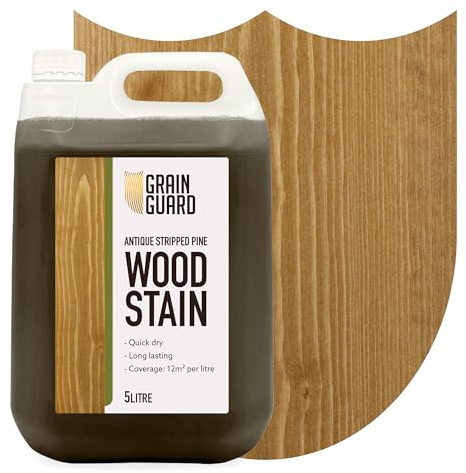 GRAIN GUARD Wood Stain Water Based | Antique Stripped Pine | 5L | Interior Furniture Stain | Light & Dark Stains | Eco-Friendly & Non-Toxic Wood Dye | Easy Application | Quick Dry & Low Odour