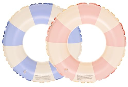 Aitsite 2PCS Stripe Inflatable Swimming Rings for Adults, Floating Swimming Ring, Transparent Pool Floats with Sequin, Rubber Ring for Adults 100Cm, For Summer Pool Party And Water Sports