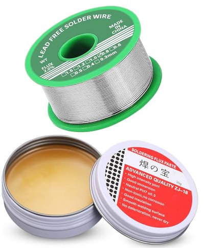 Fil à souder 0,8 mm avec 10 g de pâte à souder, étain sans plomb avec noyau de colophane, étain à souder avec flux 20 g, fil à souder pour la réparation et le bricolage de composants de soudure