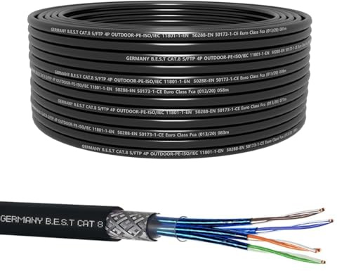 Germany B.e.s.t Simplex CAT 8 - Câble de réseau pour extérieur, 100 m, sans halogène, 40 Gbps, CAT8, CAT8.1 LAN