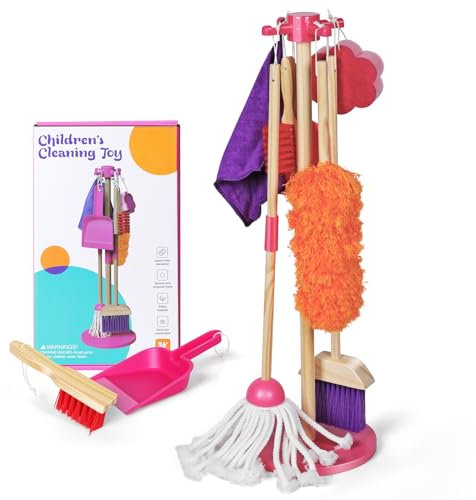 Myiosus Kids Cleaning Set, Realistic Toddler Cleaning Set Ages 3+, 8pcs Pretend Play Household Toys for Kids, Children Broom Brush Dustpan Mop Mini Housekeeping Toys for Toddlers, Boys and Girls