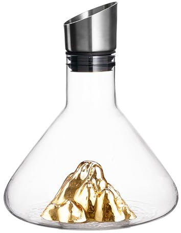 Lvpradior Wine Decanter Set with Aerator Filter, 1.5L Wine Carafe Red Wine Decanter, Lead-Free, Hand Blown Wine Accessories, Iceberg Design Crystal Clear Wine Aerator (Gold)