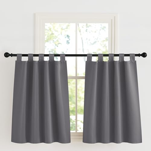 KGORGE Schlaufenvorhang Blickdicht Kurz Schlaufenschal 2er Set H 125 x B 90 cm Verdunklungsvorhänge Schlaufen Vorhänge Grau Scheibengardinen Modern Vorhang Schlafzimmer Thermo Gardinen Küche